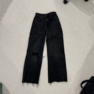 Zara Black Straight Leg Distressed Jeans